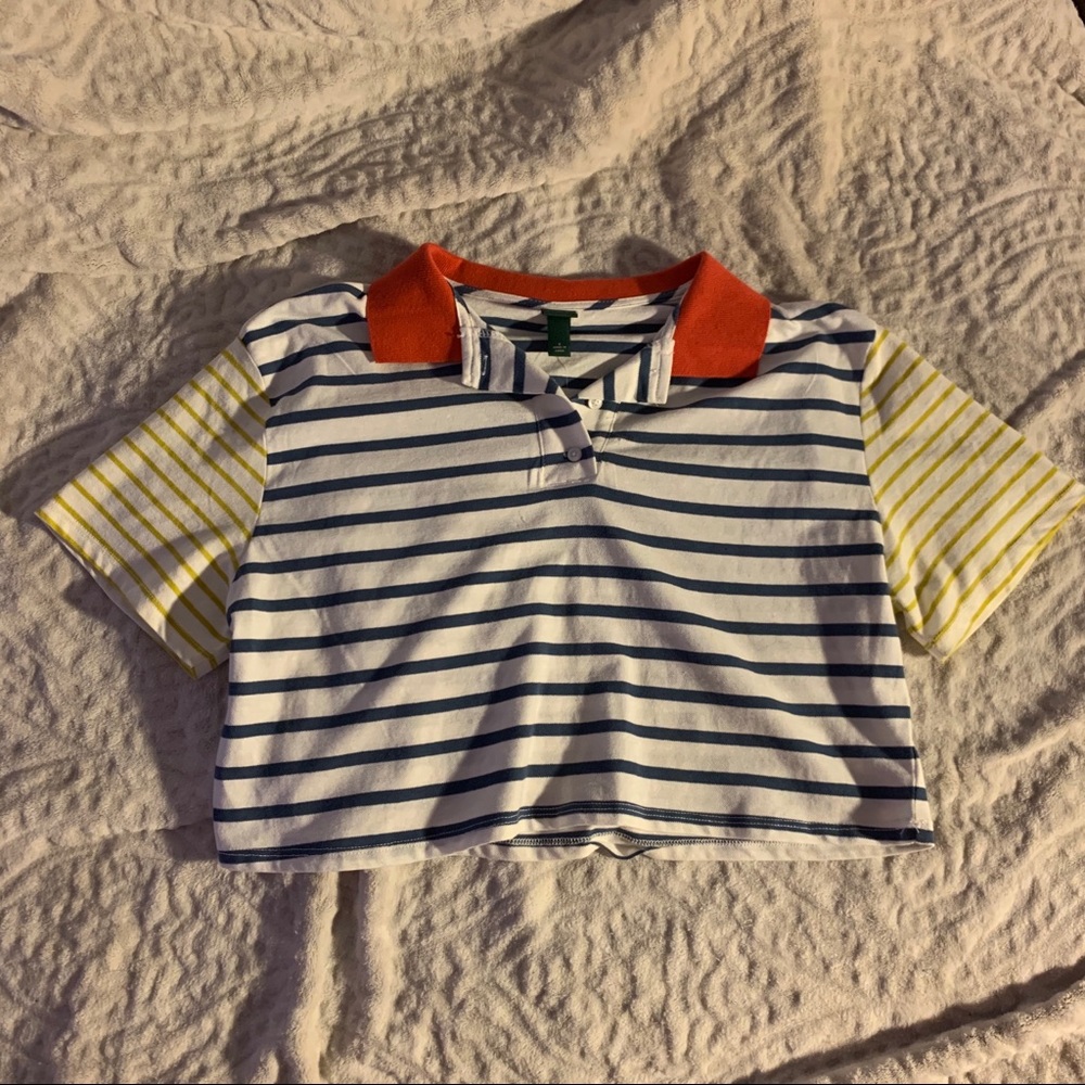 striped cropped polo top
